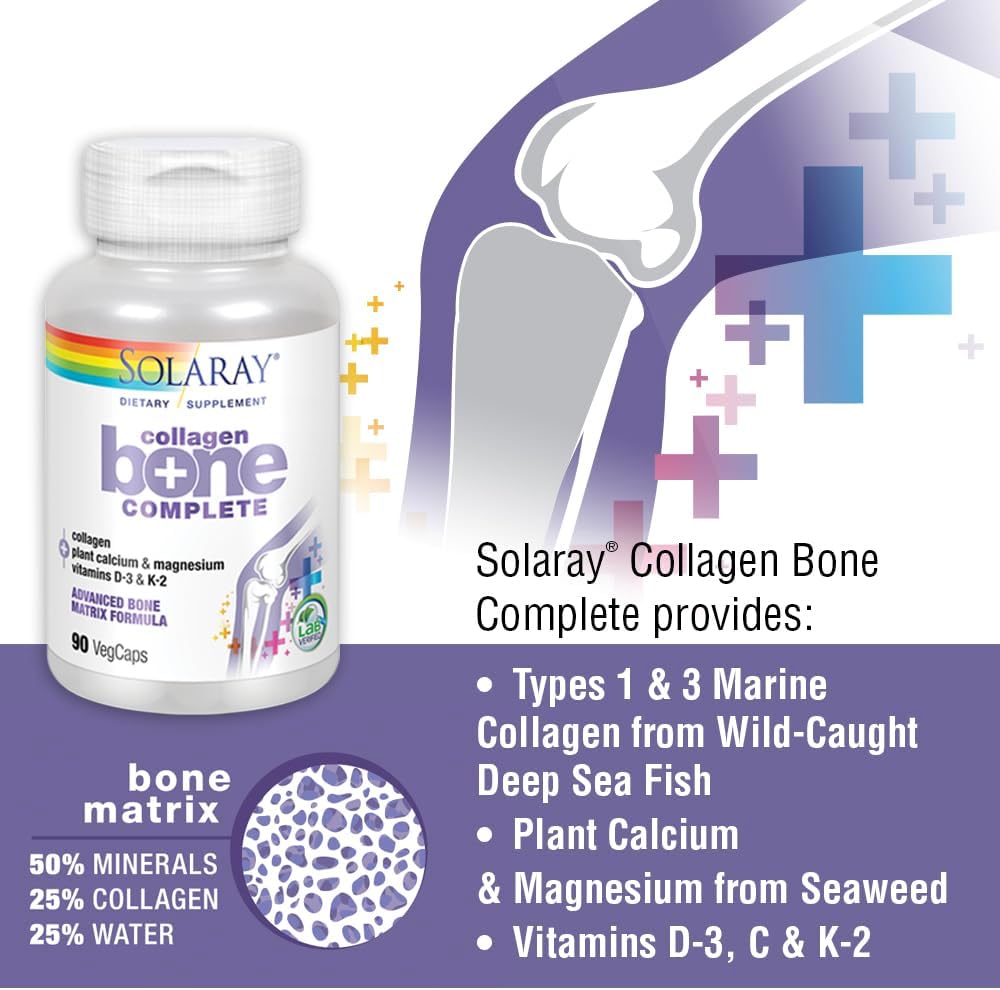 Solaray Collagen Bone Complete - Plant Calcium & Magnesium Formula - 30 Servings - 90 VegCaps