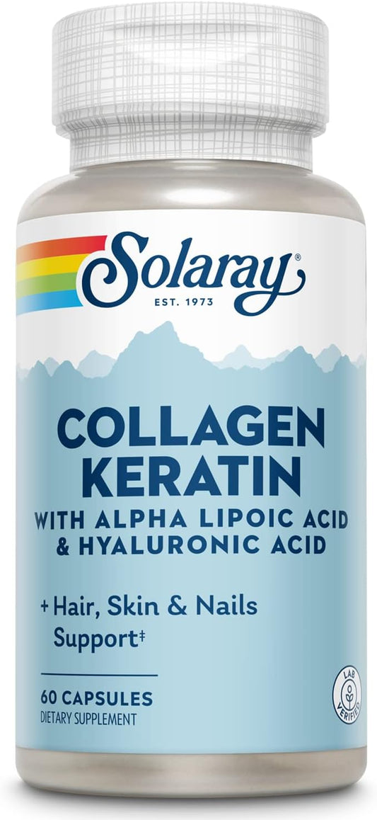 Solaray Collagen Keratin Capsules with Alpha Lipoic Acid & Hyaluronic Acid - Type I, II & III Collagen - Hair, Skin, Nails & Joint Health - 30 Servings, 60 Pills
