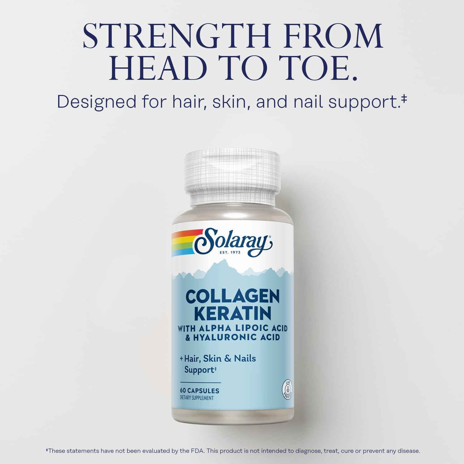 Solaray Collagen Keratin Capsules with Alpha Lipoic Acid & Hyaluronic Acid - Type I, II & III Collagen - Hair, Skin, Nails & Joint Health - 30 Servings, 60 Pills