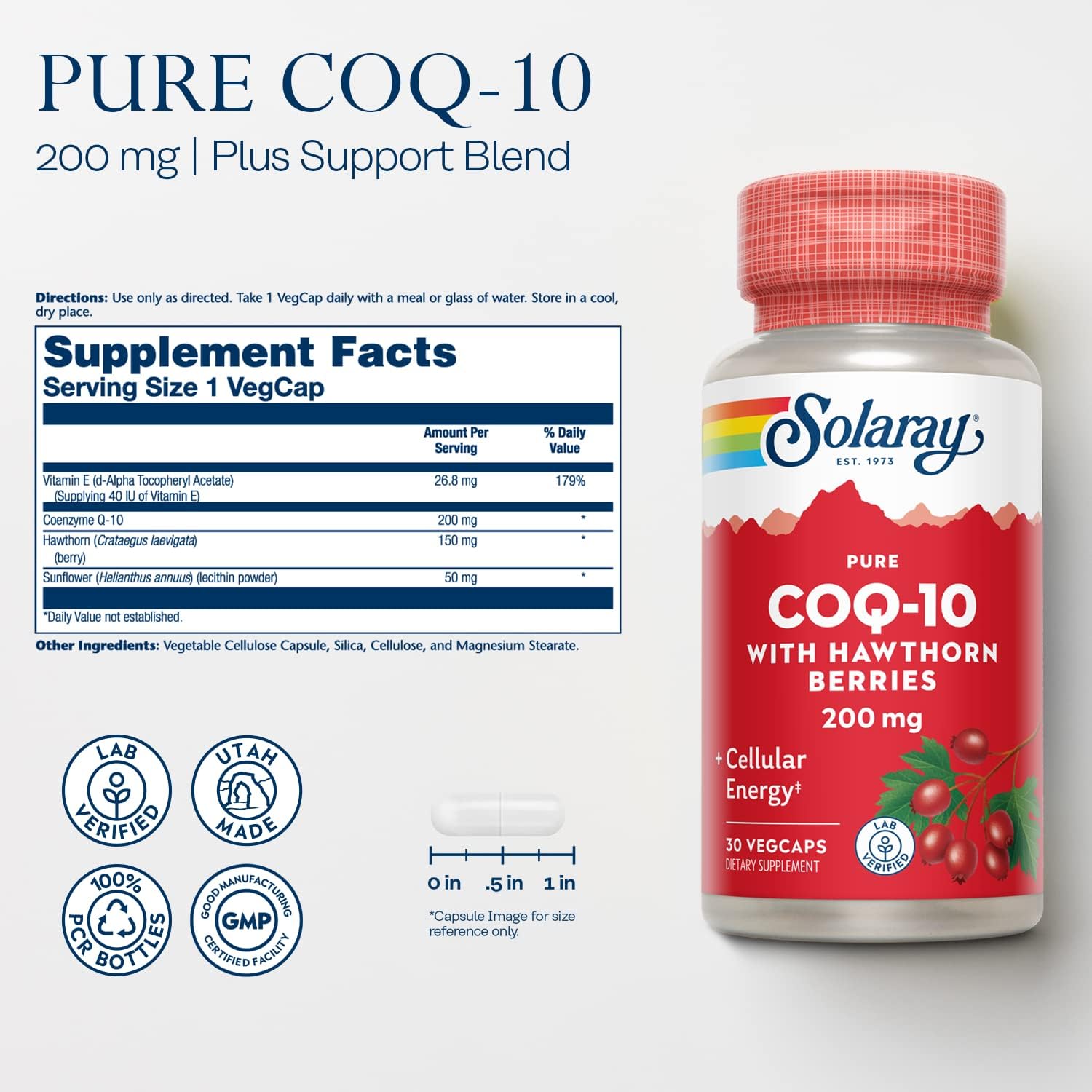 Solaray CoQ-10 200mg VegCaps with Antioxidant Herb Blend for Heart Health & Energy Support
