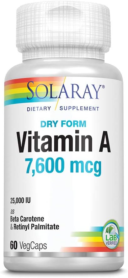 Solaray Dry Vitamin A 7,500 mcg VegCaps - 60 Count Bottle