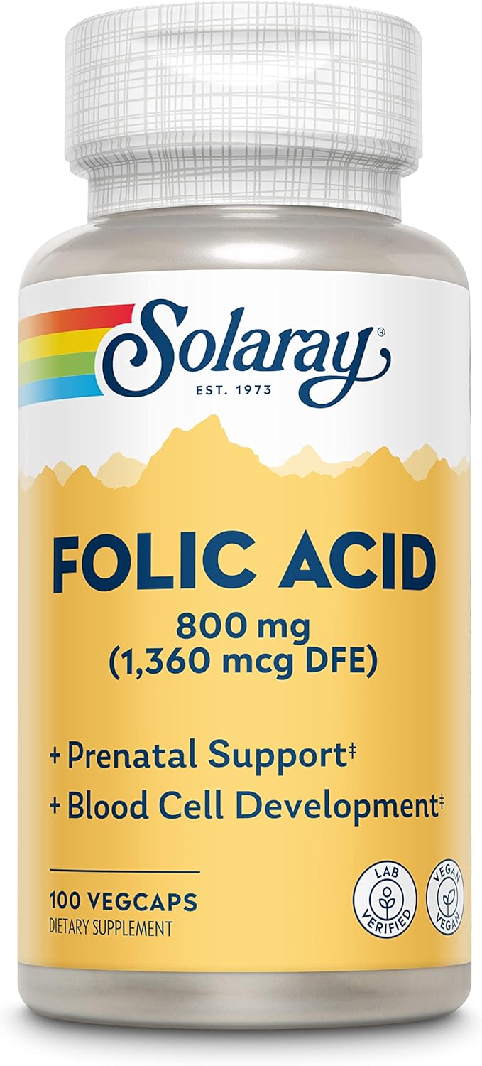 Solaray Folic Acid 1360mcg Capsules - 200 Count (2 Pack) for Immune Support and Overall Health