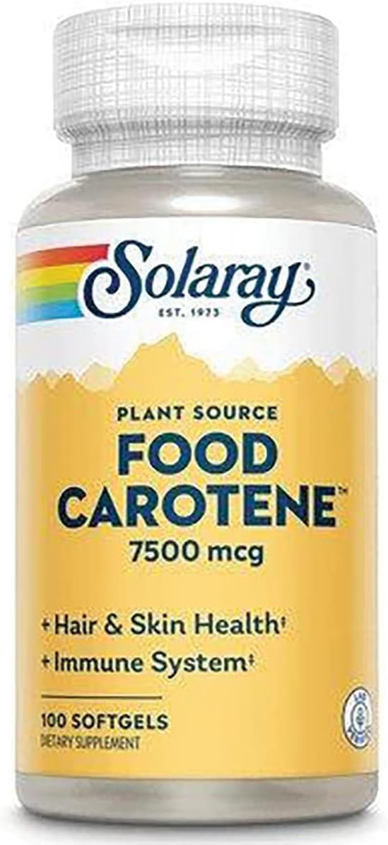 Solaray Food Carotene Capsules - 25000IU Beta Carotene for Skin & Eye Health, Antioxidant & Immune Support - 100 Count