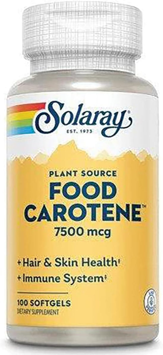 Solaray Food Carotene Capsules - 25000IU Beta Carotene for Skin & Eye Health, Antioxidant & Immune Support - 100 Count