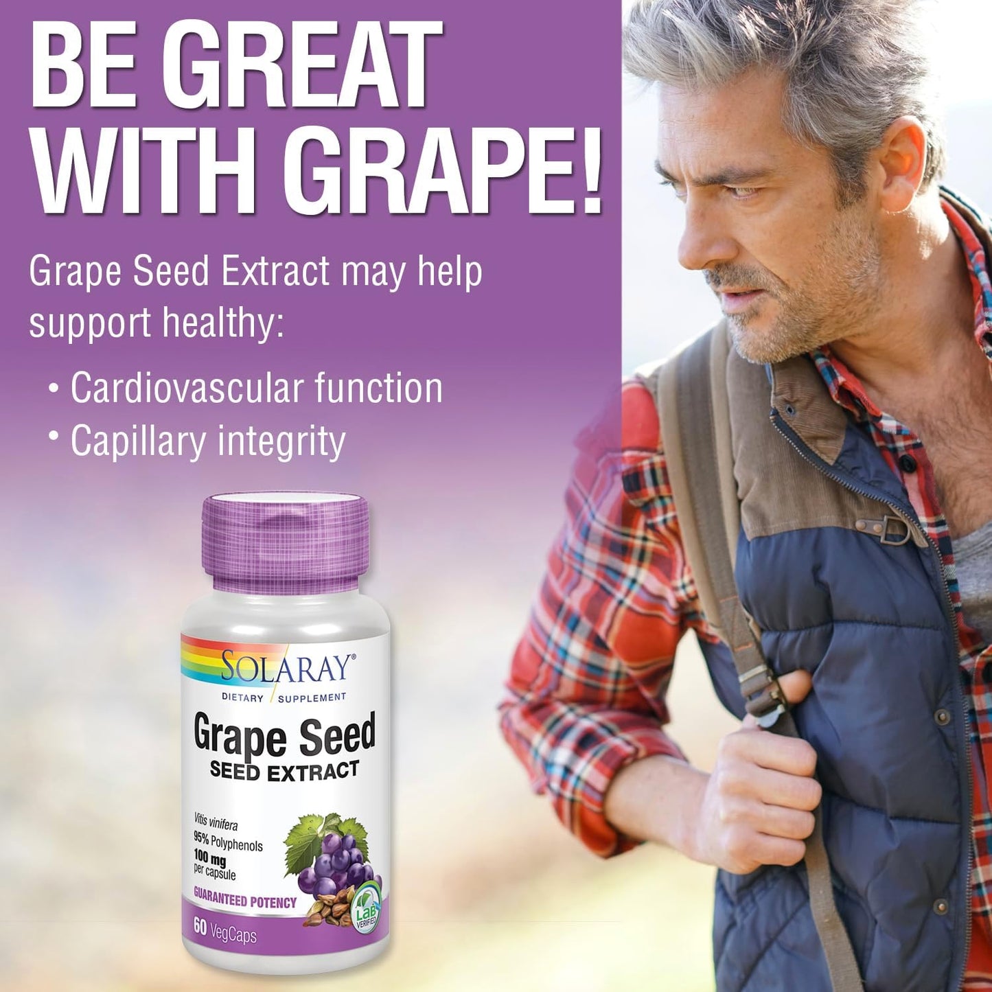 Solaray Grape Seed Extract 100mg with Bioflavonoid Complex for Heart & Blood Vessel Health - 60 VegCapsules