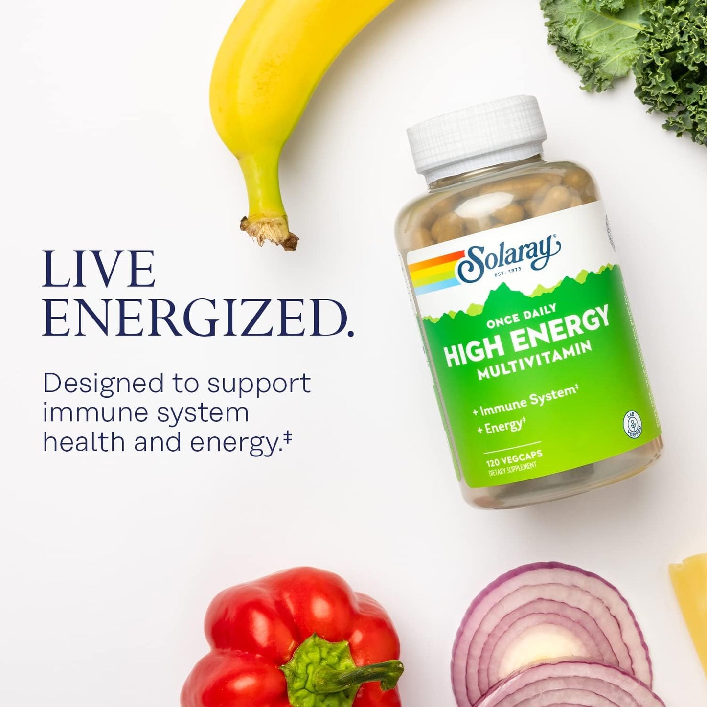 Solaray High Energy Multivitamin for Women and Men - Immune Support with Vitamin C, A, D, E, B Complex - 120 VegCaps - 60-Day Guarantee