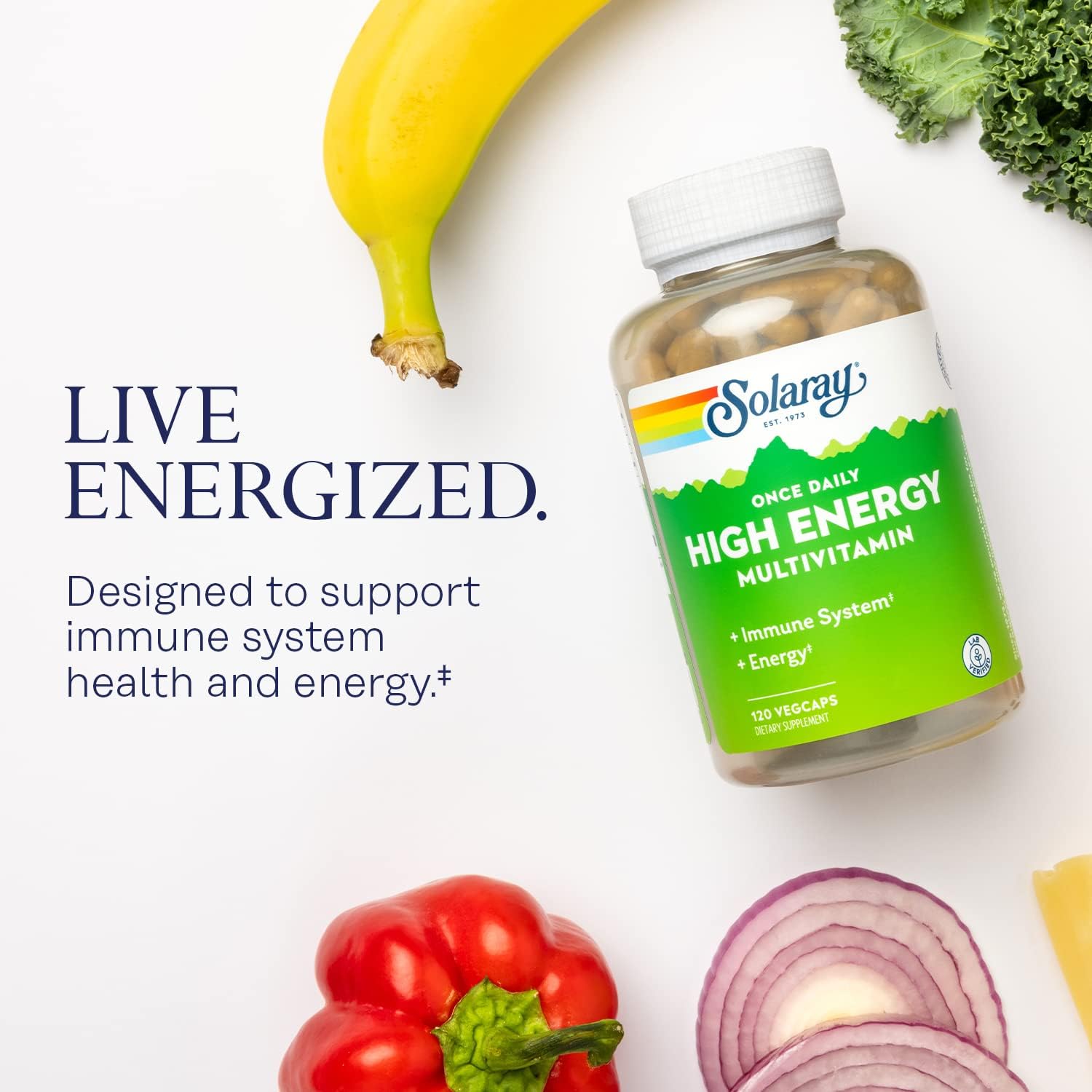 Solaray High Energy Multivitamin for Women and Men - Immune Support with Vitamin C, A, D, E, B Complex - 120 VegCaps - 60-Day Guarantee