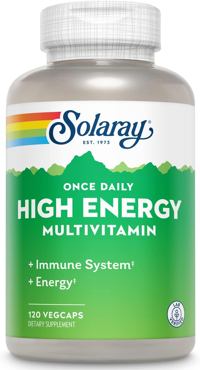 SOLARAY High Energy Multivitamin with Timed-Release Formula - 120 VegCaps, No Iron, Whole Food & Herb Base, 1/Day