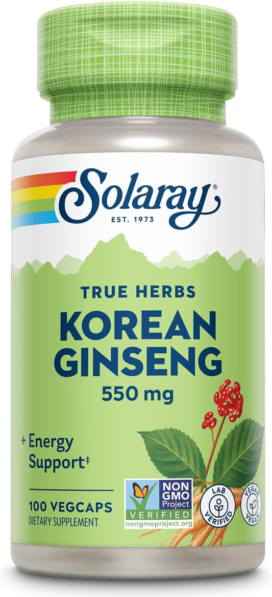 Solaray Korean Ginseng 550 mg Capsules - Natural Energy and Endurance Support - Non-GMO, Vegan Formula - 100 Servings