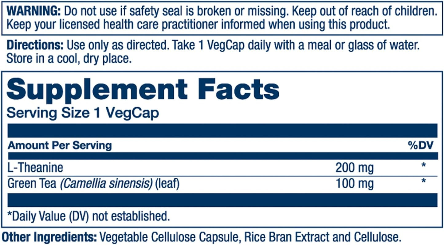 Solaray L-Theanine 200mg with Green Tea Leaf Extract 100mg for Relaxation, Stress Relief, Improved Mood, and Focus - Non-Drowsy Formula - 90 Vegetarian Capsules