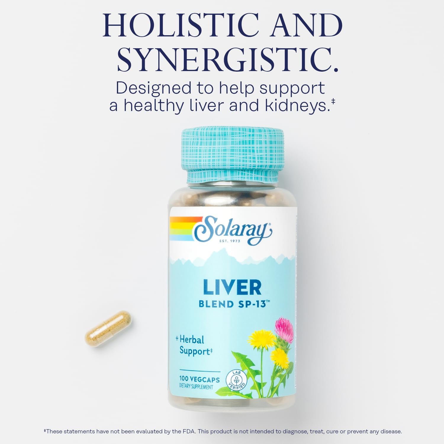 Solaray Liver Blend SP-13: Liver Support Supplement with Milk Thistle, Dandelion, Burdock, Artichoke, Kelp, Peppermint, Trace Minerals - 100 VegCaps