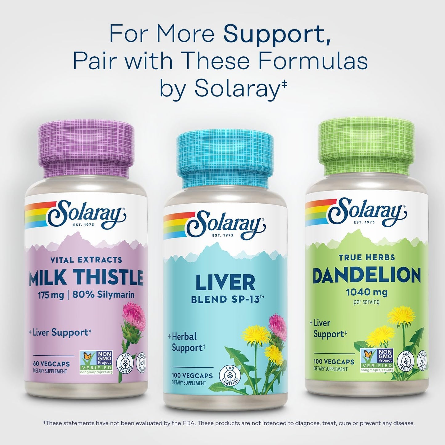 Solaray Liver Blend SP-13: Liver Support Supplement with Milk Thistle, Dandelion, Burdock, Artichoke, Kelp, Peppermint, Trace Minerals - 100 VegCaps