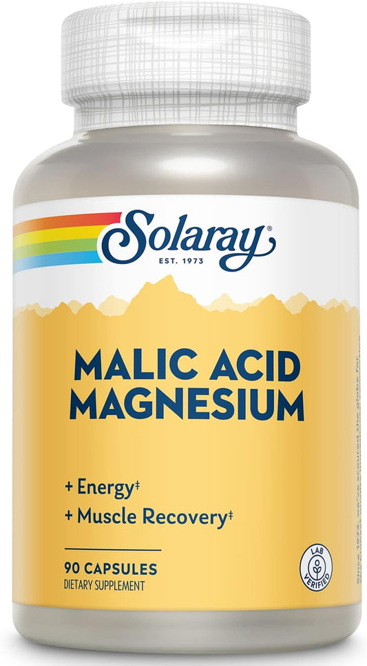 Solaray Malic Acid with Magnesium Capsules - 90 Count Bottle for Energy and Muscle Support