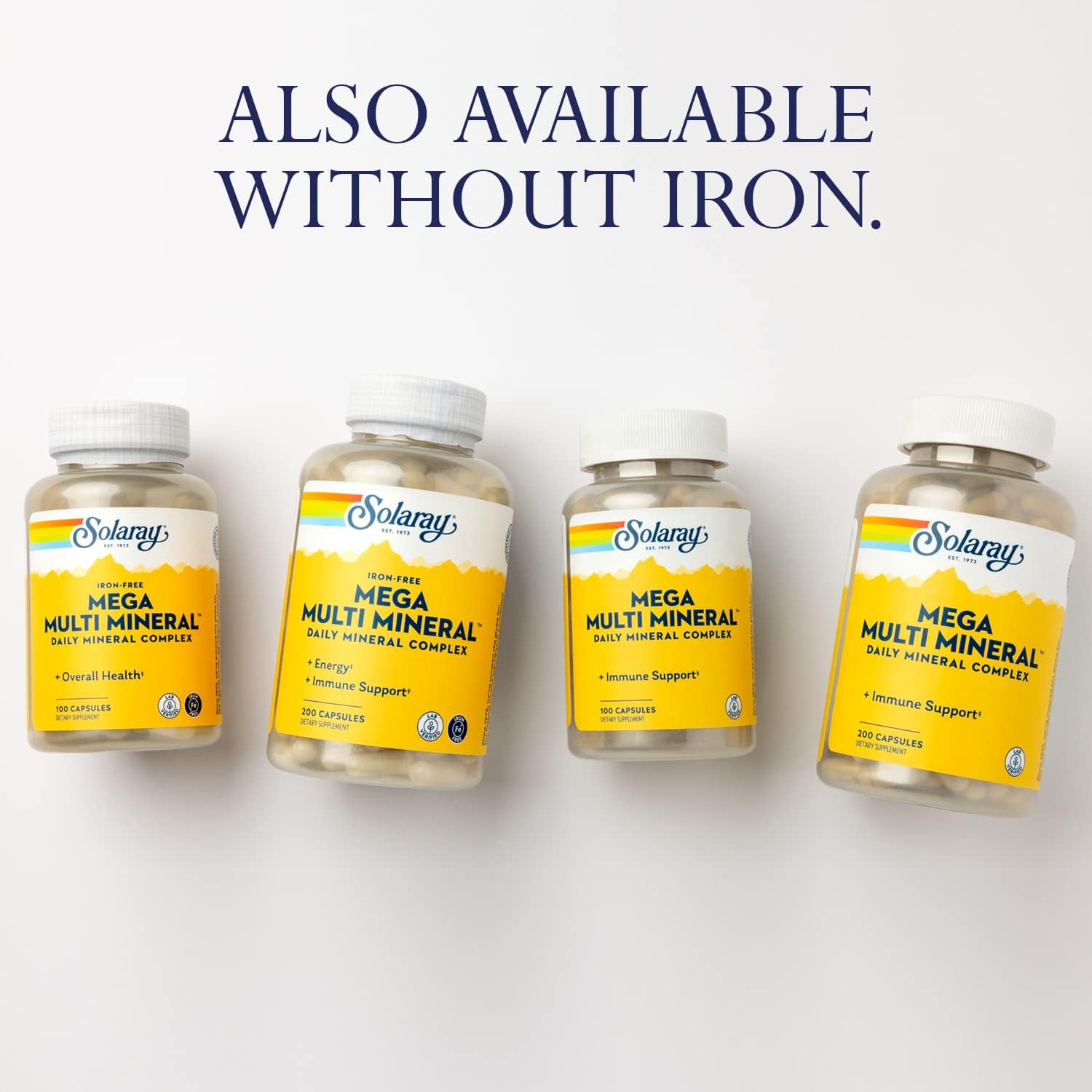 Solaray Mega Multi Mineral Complex: Highly Absorbable Chelated Forms of Calcium, Iron, Magnesium, Zinc, 200 Capsules for Immune Support