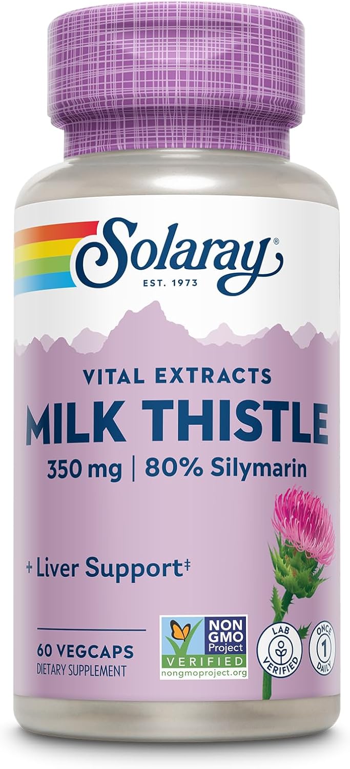 Solaray Milk Thistle Seed Extract 350mg - 80% Silymarin, Liver Support, Vegan, Lab Verified, 60 VegCaps