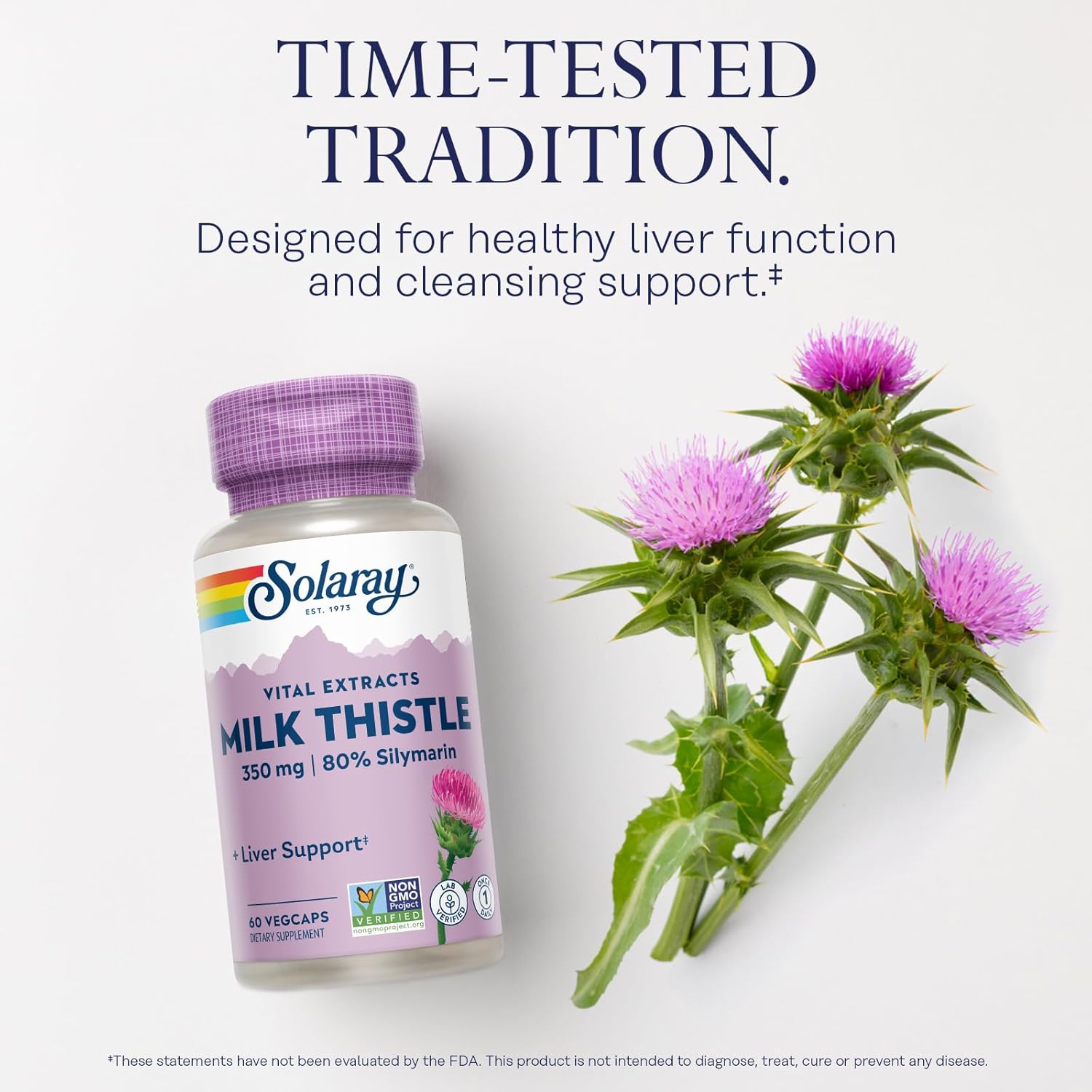 Solaray Milk Thistle Seed Extract 350mg - 80% Silymarin, Liver Support, Vegan, Lab Verified, 60 VegCaps