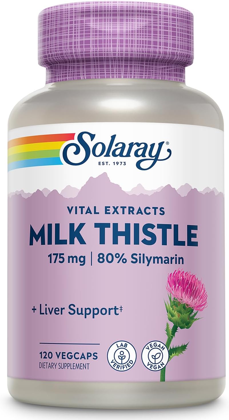 SOLARAY Milk Thistle Seed Extract Capsules - 175mg Antioxidant for Liver Support - Non-GMO & Vegan - 120 Count