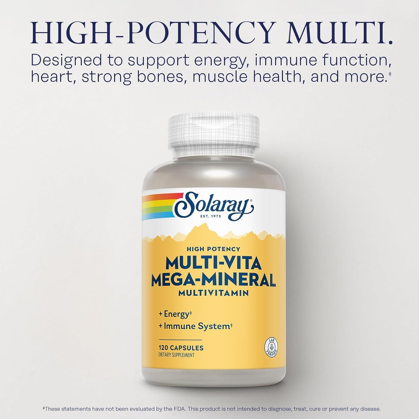 Solaray Multi-Vita Mega-Mineral Multivitamin with Vitamin D, C, Magnesium, Zinc - Energy & Immune Support - 60-Day Guarantee - 120 Capsules