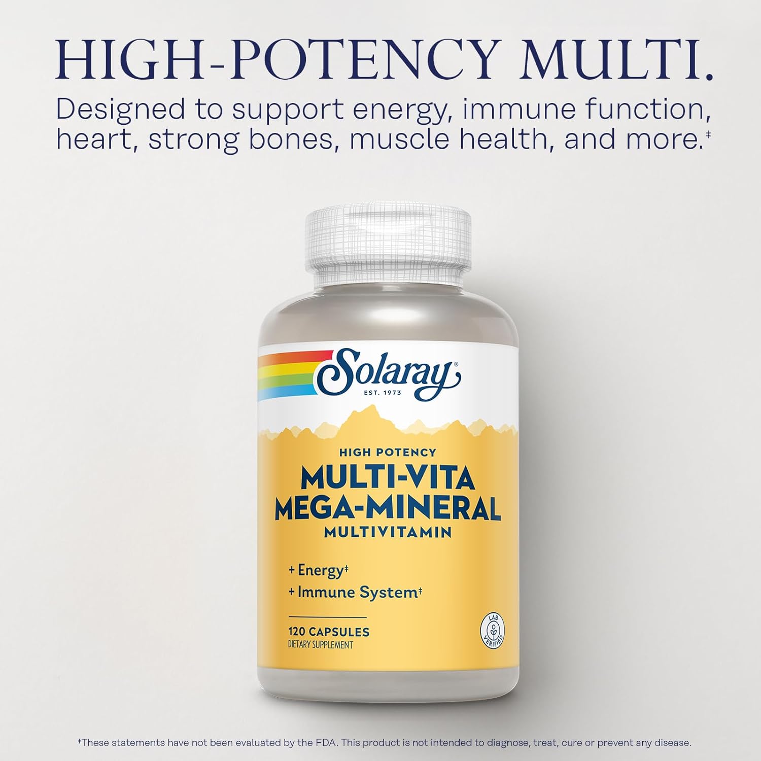 Solaray Multi-Vita Mega-Mineral Multivitamin with Vitamin D, C, Magnesium, Zinc - Energy & Immune Support - 60-Day Guarantee - 120 Capsules