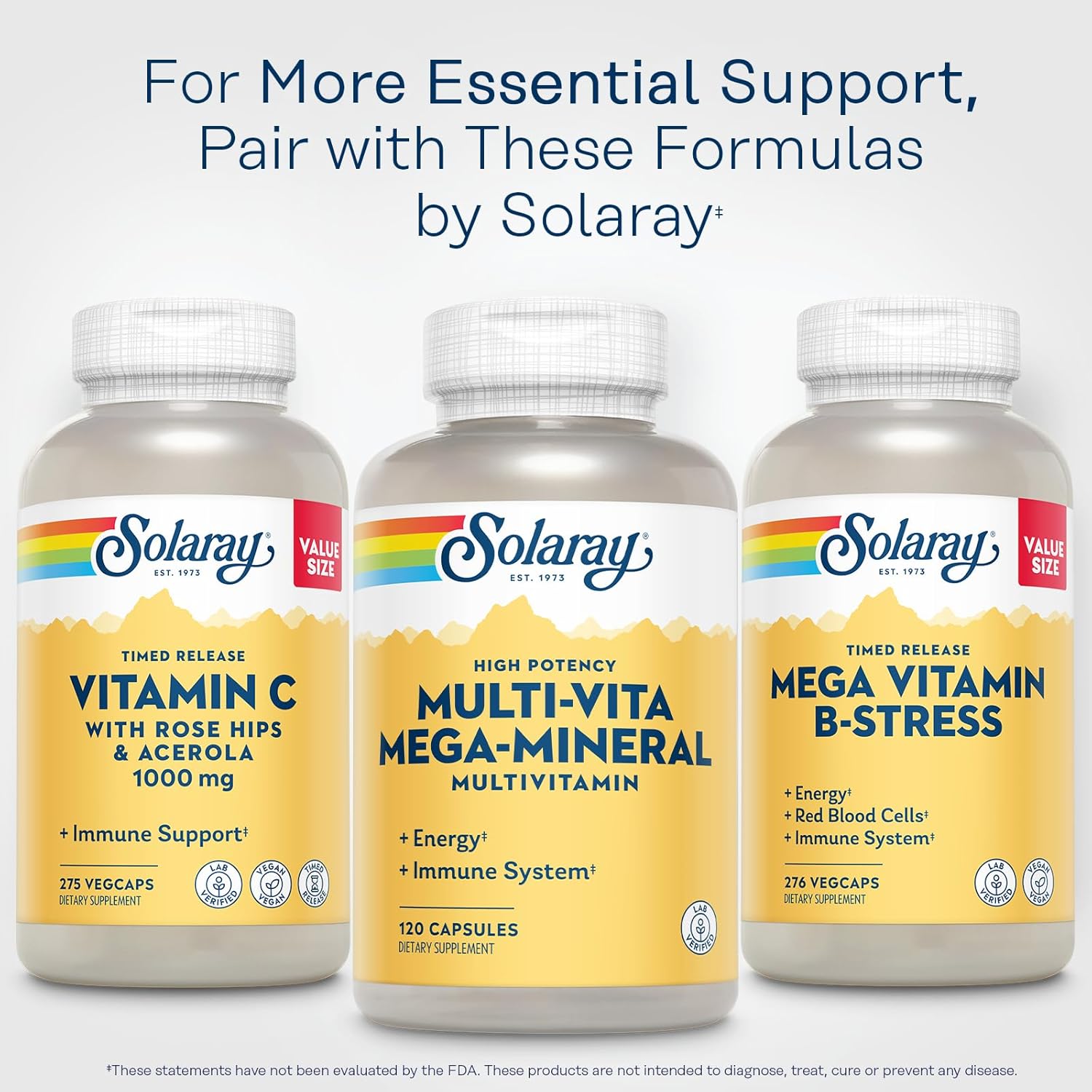Solaray Multi-Vita Mega-Mineral Multivitamin with Vitamin D, C, Magnesium, Zinc - Energy & Immune Support - 60-Day Guarantee - 120 Capsules