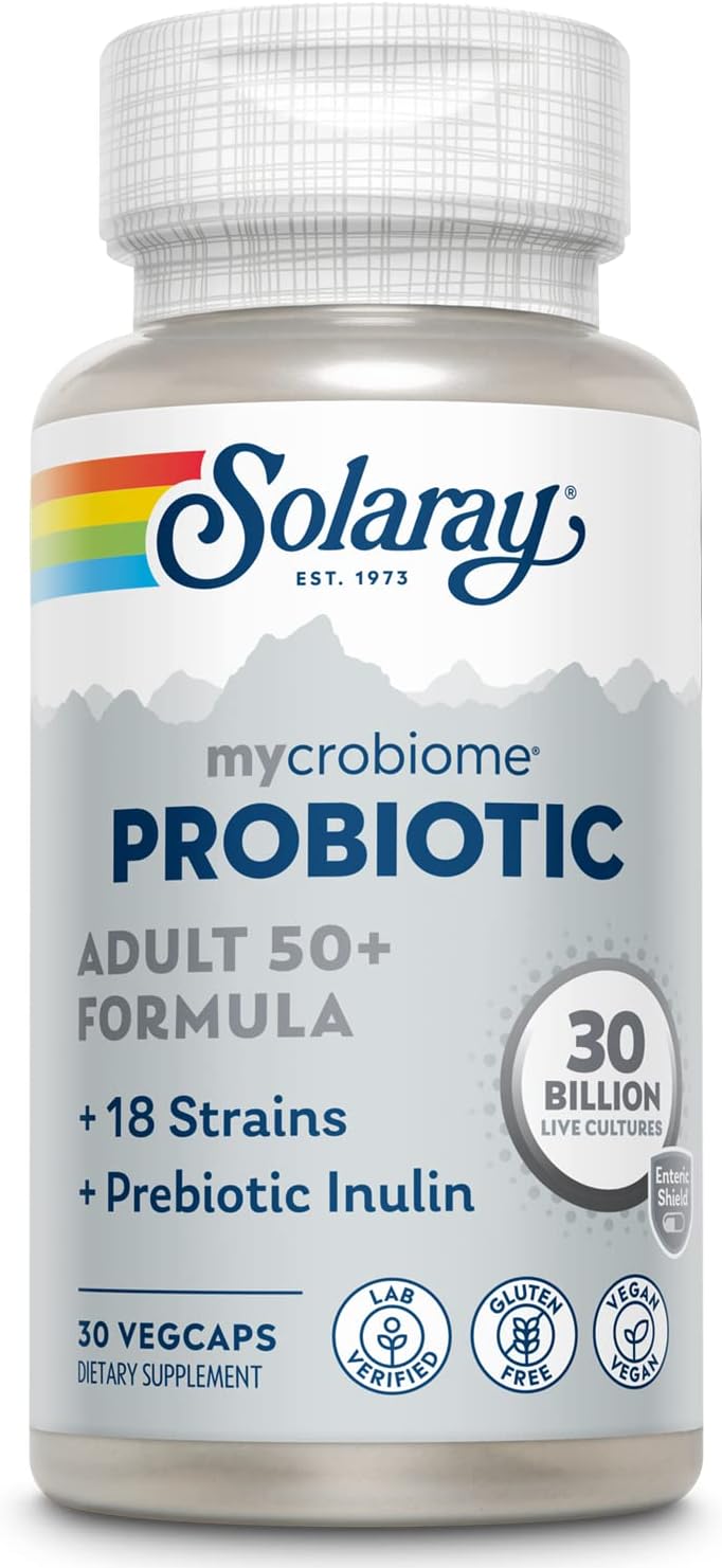 Solaray Mycrobiome Probiotic 50+ for Digestion, Metabolism, Energy - 30 Billion CFU, 30 VegCaps - Men & Women's Colon & Urinary Tract Support