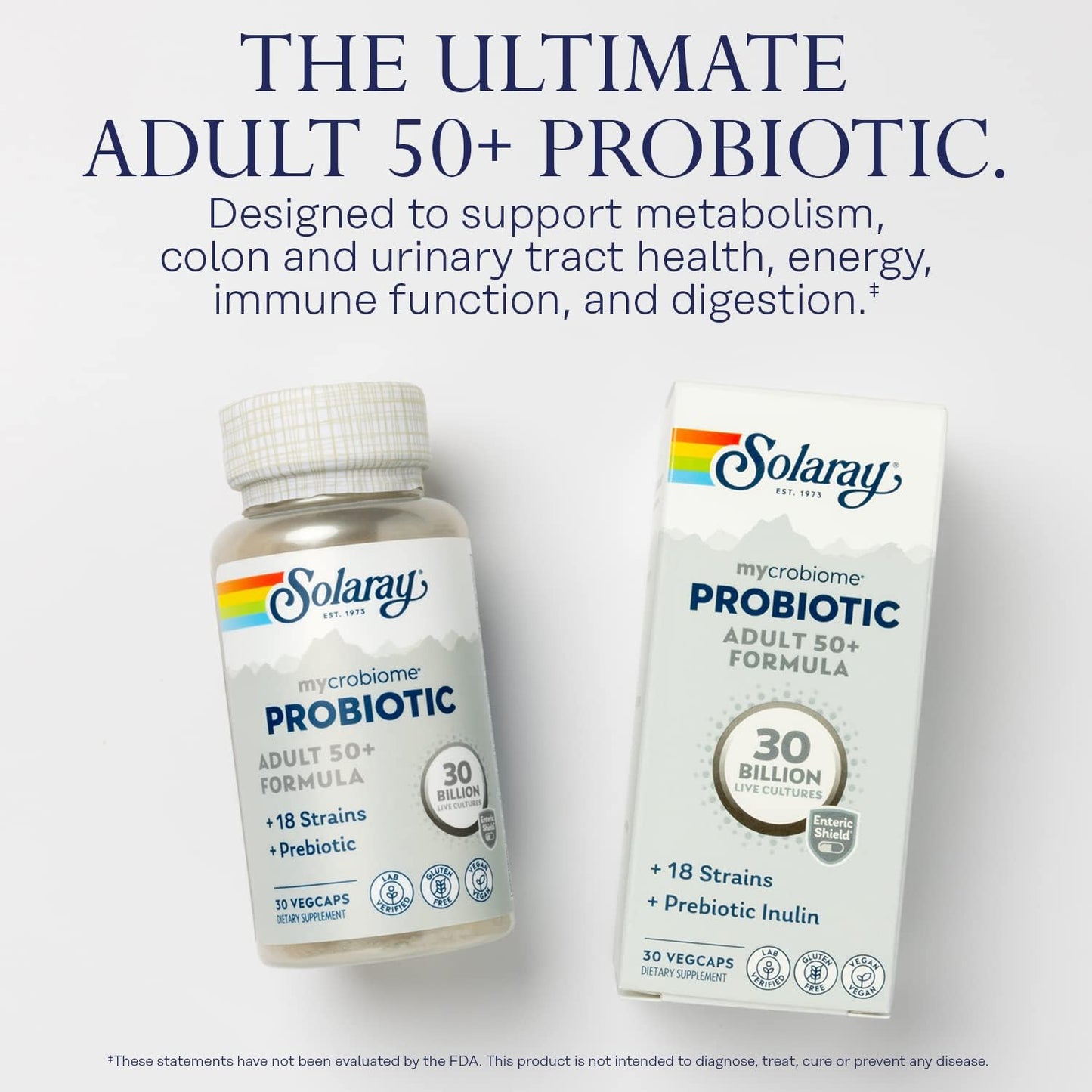 Solaray Mycrobiome Probiotic 50+ for Digestion, Metabolism, Energy - 30 Billion CFU, 30 VegCaps - Men & Women's Colon & Urinary Tract Support
