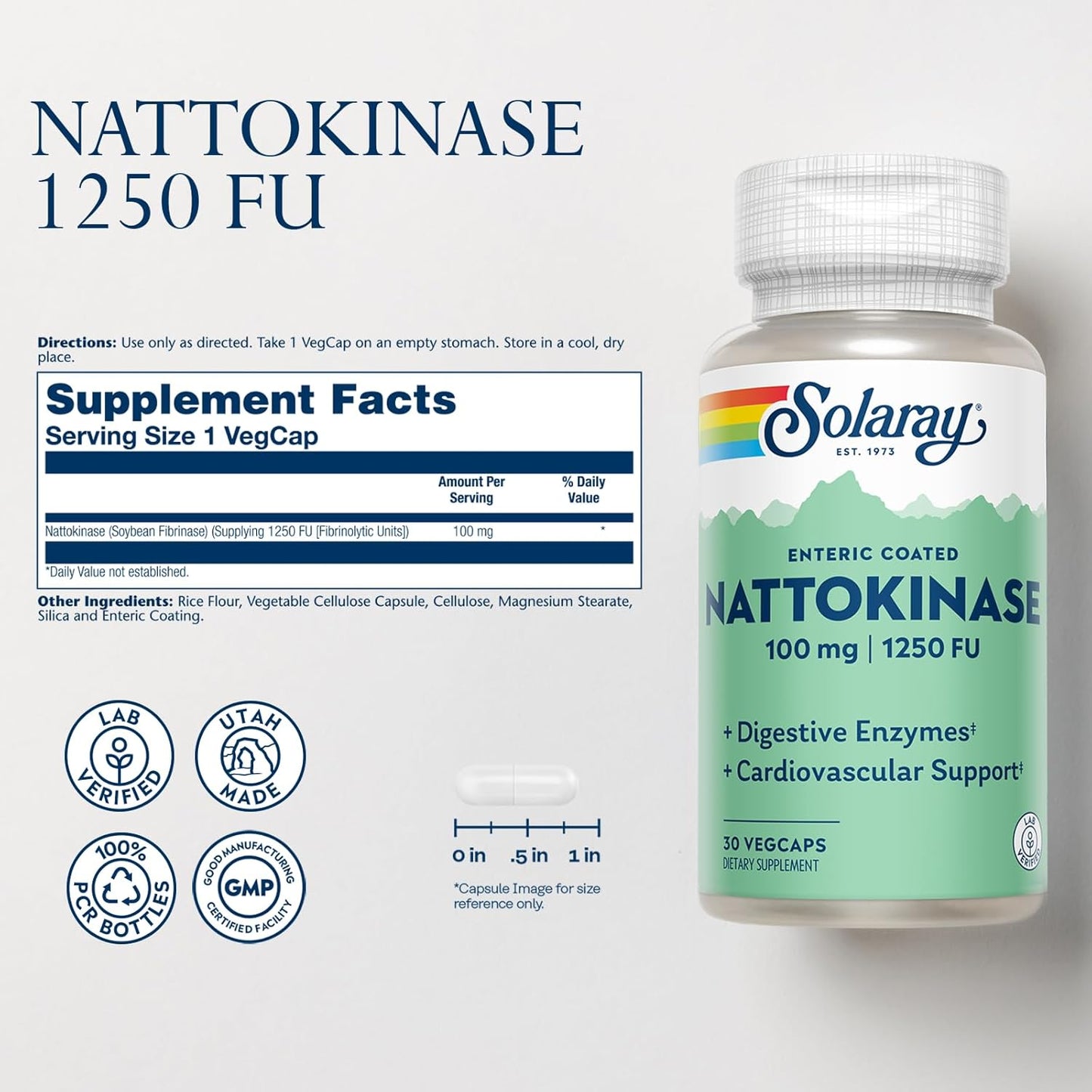 Solaray Nattokinase Supplement 100mg - Traditional Health Support - Lab Verified - 60-Day Guarantee - 30 VegCaps