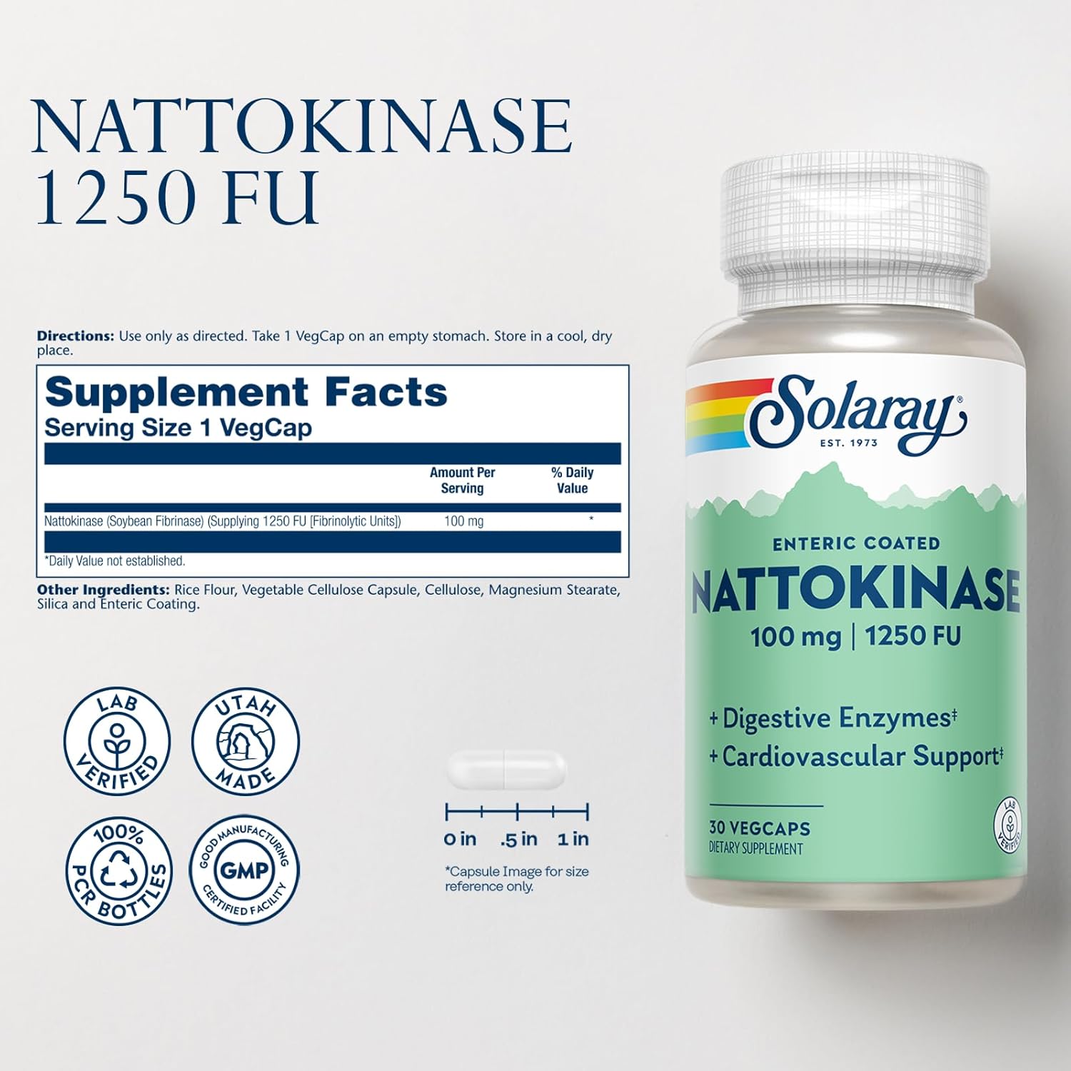 Solaray Nattokinase Supplement 100mg - Traditional Health Support - Lab Verified - 60-Day Guarantee - 30 VegCaps