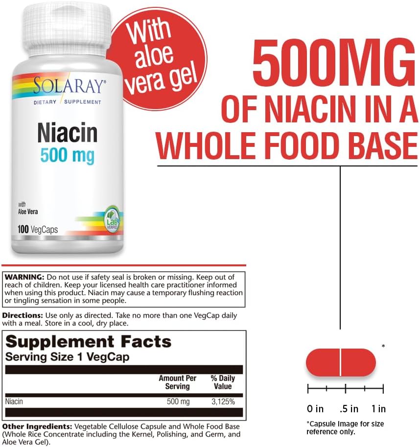 Solaray Niacin 500 mg Capsules for Skin, Nervous System & Circulation Support - 100 Count
