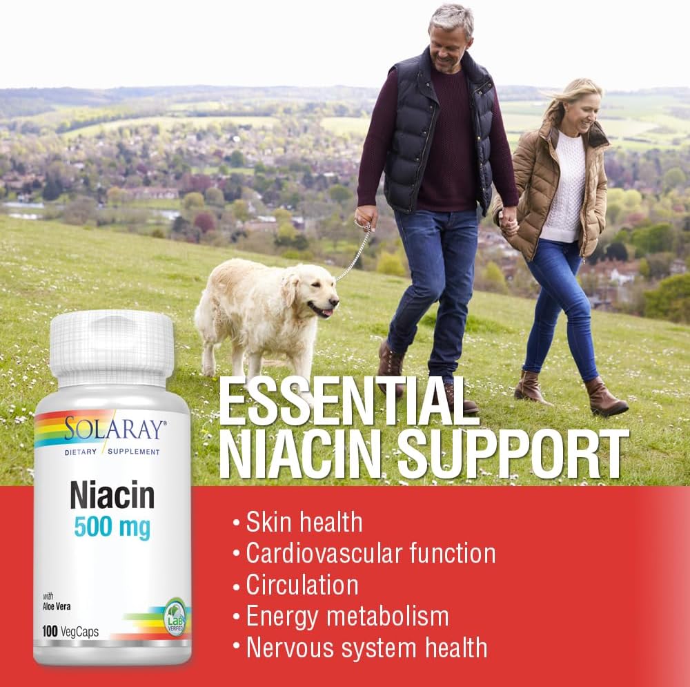 Solaray Niacin 500 mg Capsules for Skin, Nervous System & Circulation Support - 100 Count