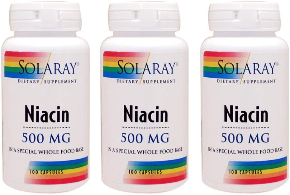 Solaray Niacin 500mg - 300 Vegetarian Capsules - Pack of 3