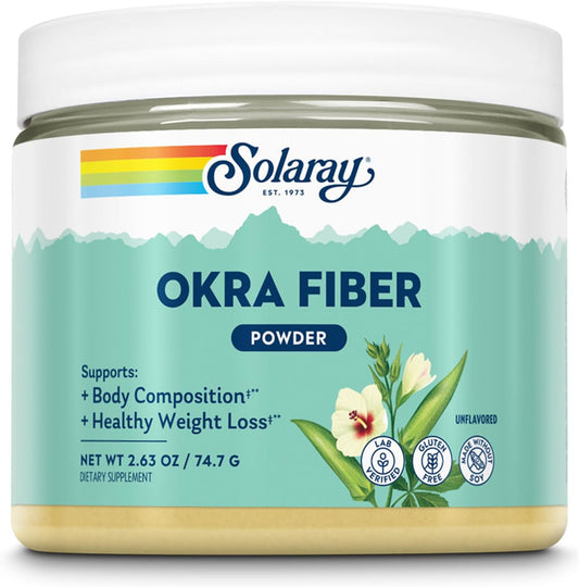 SOLARAY Okra Fiber Powder: Digestion Support, Body Composition, Reduce Fat Absorption - Unflavored, Gluten Free, Vegan - 30 Servings