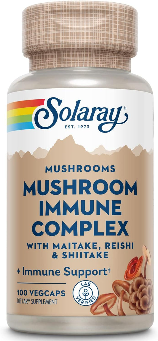 Solaray Organically Grown Fermented Mushroom Immune Complex 600 mg Capsules for Optimal Immune Support with 100 VegCaps