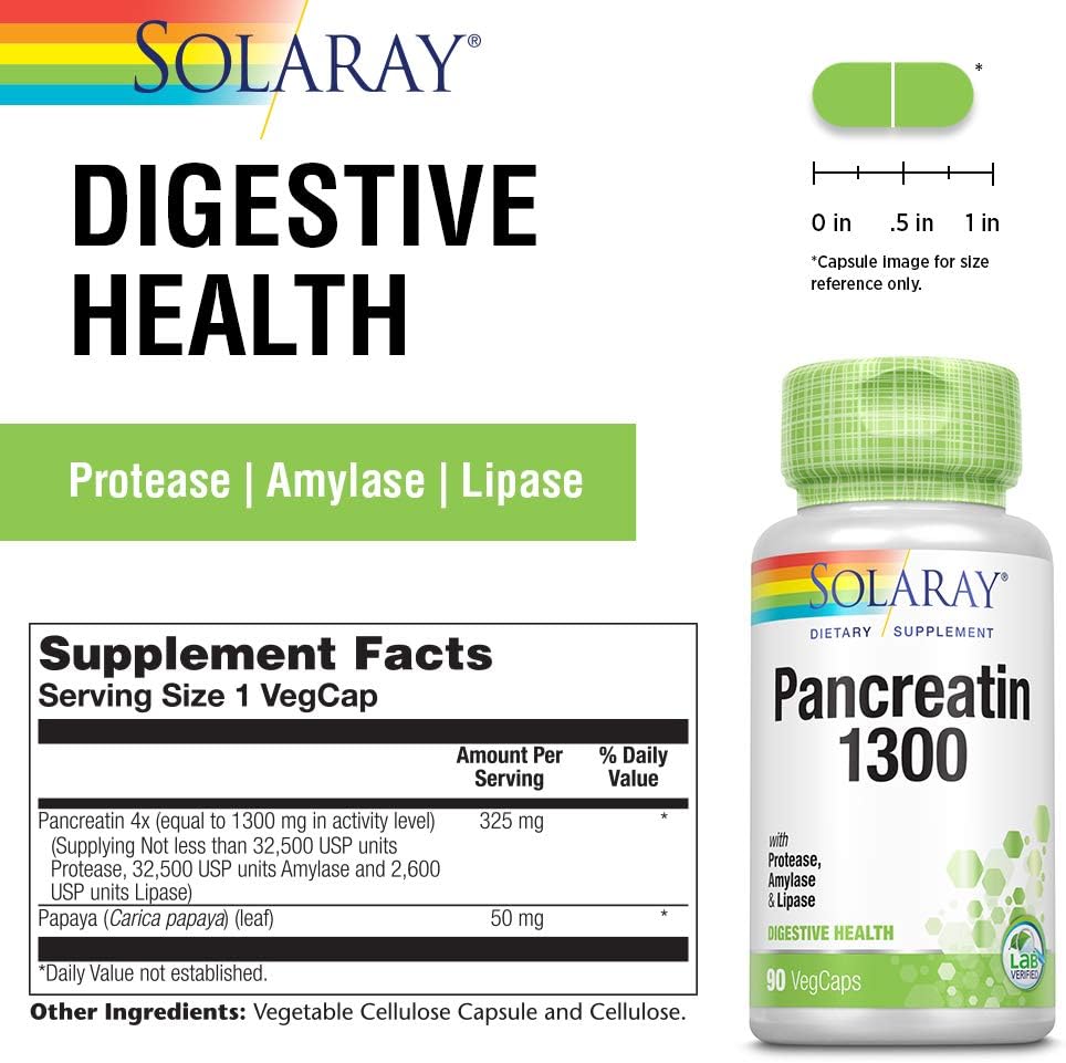 Solaray Pancreatin 1300 Enzyme Support 180 Capsules (2 Pack)