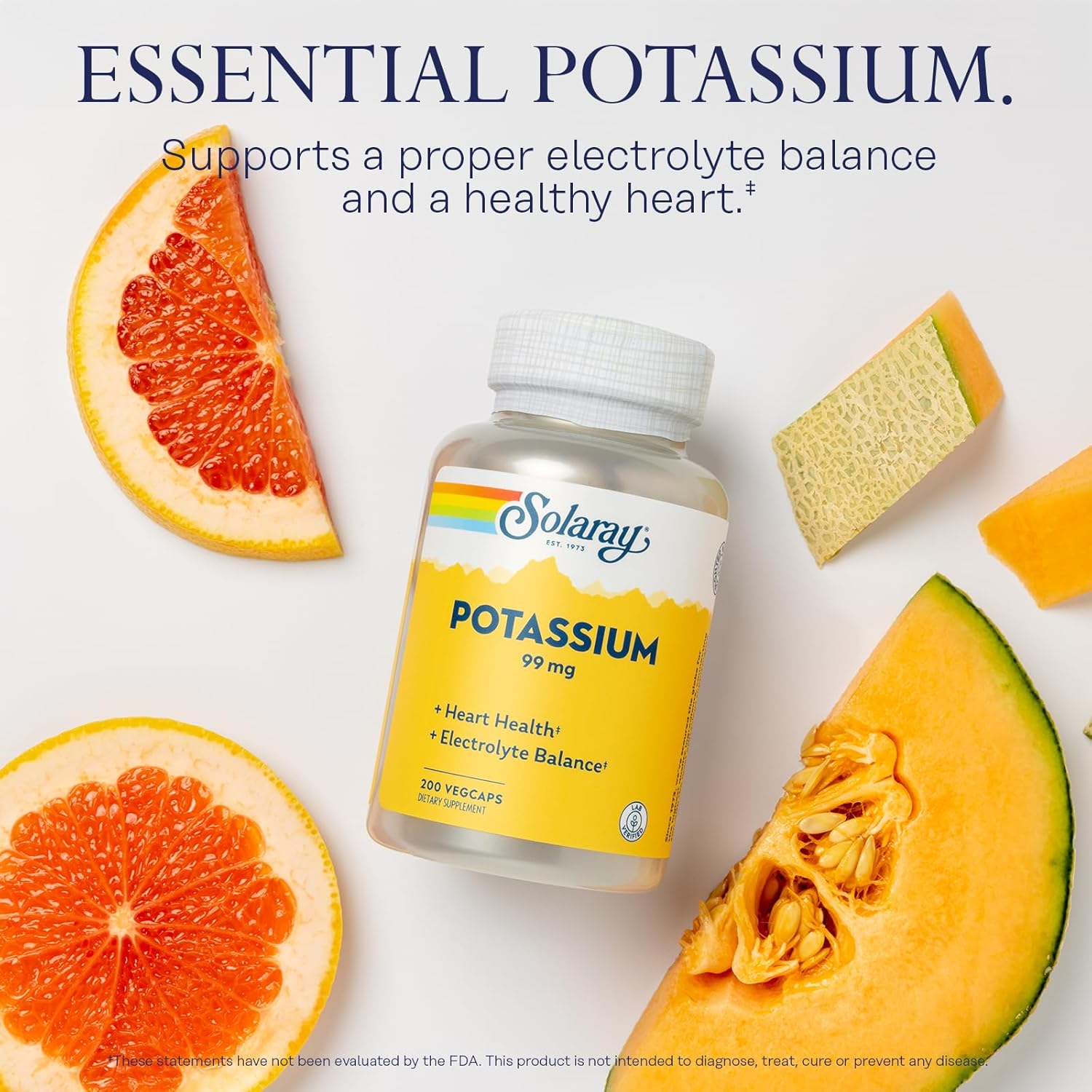 Solaray Potassium 99 mg - Electrolyte Balance Formula - Potassium Supplement for Heart & Vascular Health - 200 VegCaps, 60-Day Guarantee