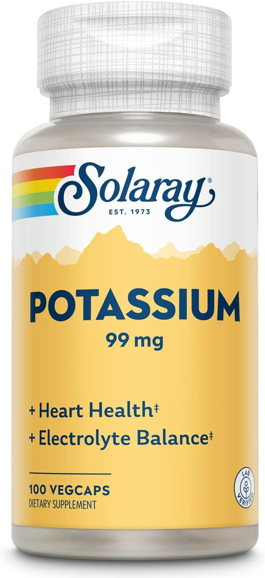 Solaray Potassium 99mg Capsules - Electrolyte Balance Support for Heart & Vascular Health - 100 VegCaps, Lab Verified, 60-Day Guarantee