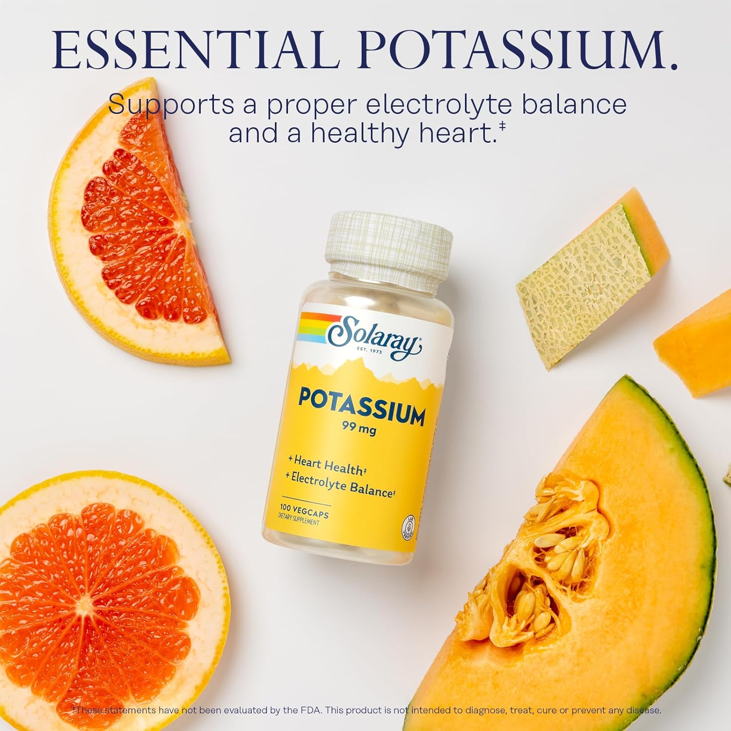 Solaray Potassium 99mg Capsules - Electrolyte Balance Support for Heart & Vascular Health - 100 VegCaps, Lab Verified, 60-Day Guarantee