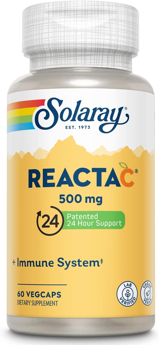 Solaray Reacta-C 500mg Vitamin C with Bioflavonoids - Immune Defense Support - 24 Hour Protection - Vegan - 60 Capsules