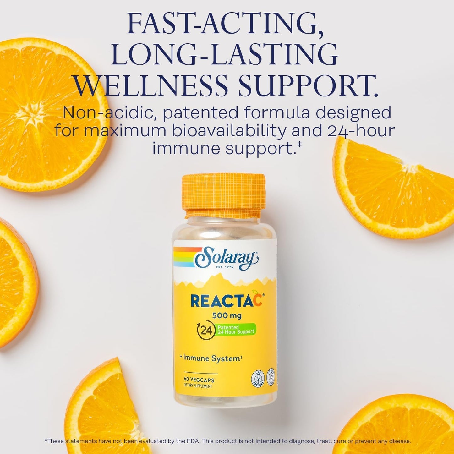 Solaray Reacta-C 500mg Vitamin C with Bioflavonoids - Immune Defense Support - 24 Hour Protection - Vegan - 60 Capsules
