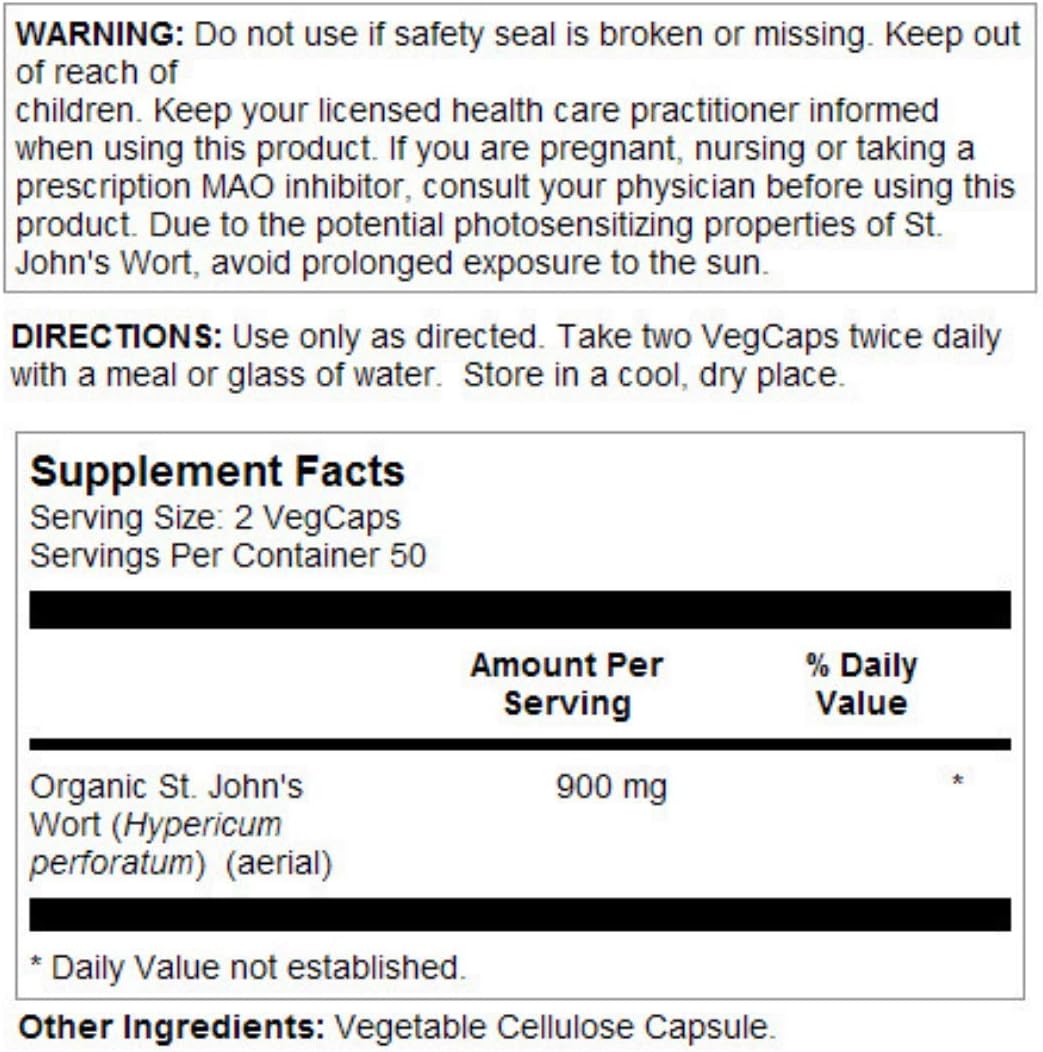 Solaray St. John's Wort Aerial 450mg Capsules - Mood & Brain Health Support | Vegan & Non-GMO | 100 Count
