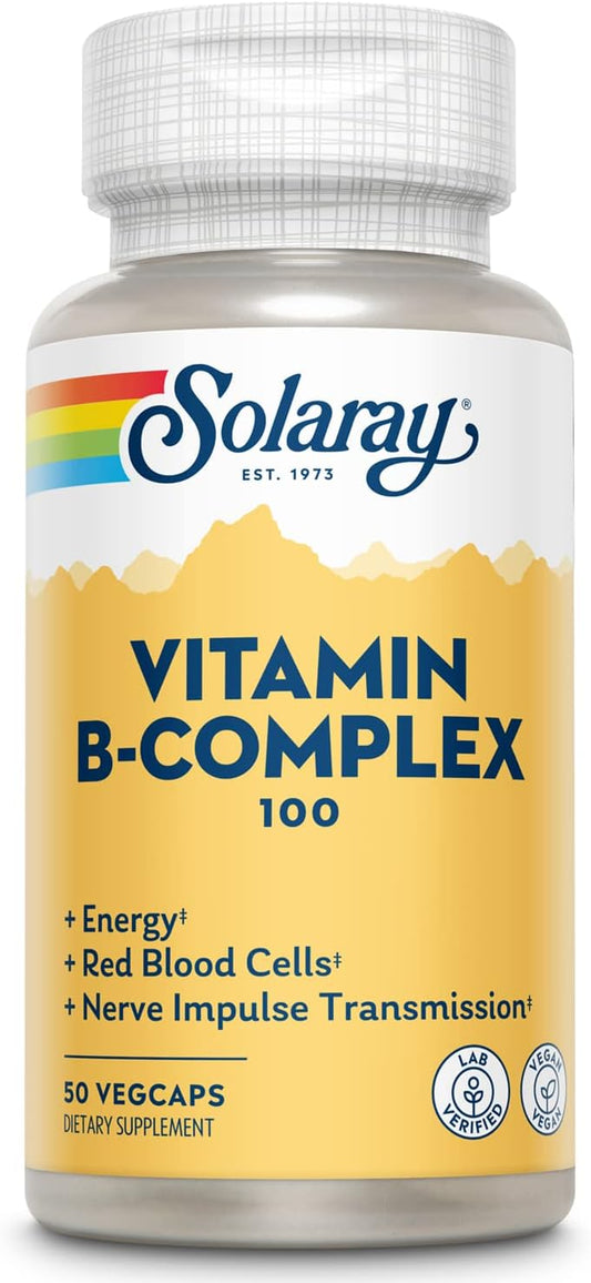 Solaray Super B Complex Vitamins 100mg - Energy & Immune Support - Vegan - 50ct