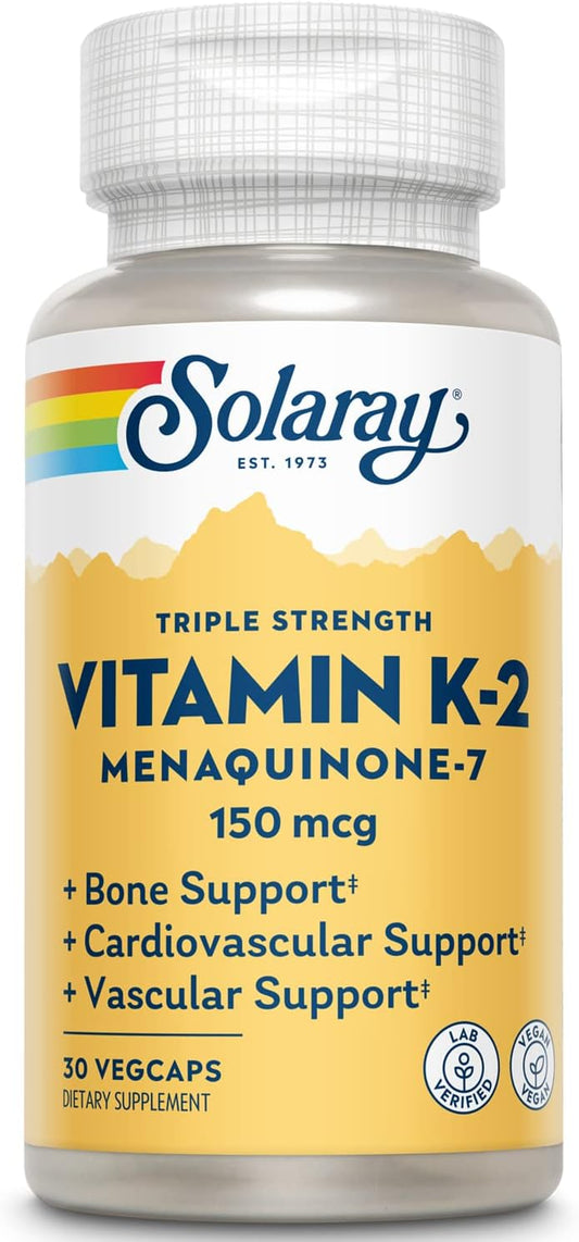 Solaray Triple Strength Vitamin K-2 MK-7 150mcg Capsules for Heart & Bone Health - 30 Count