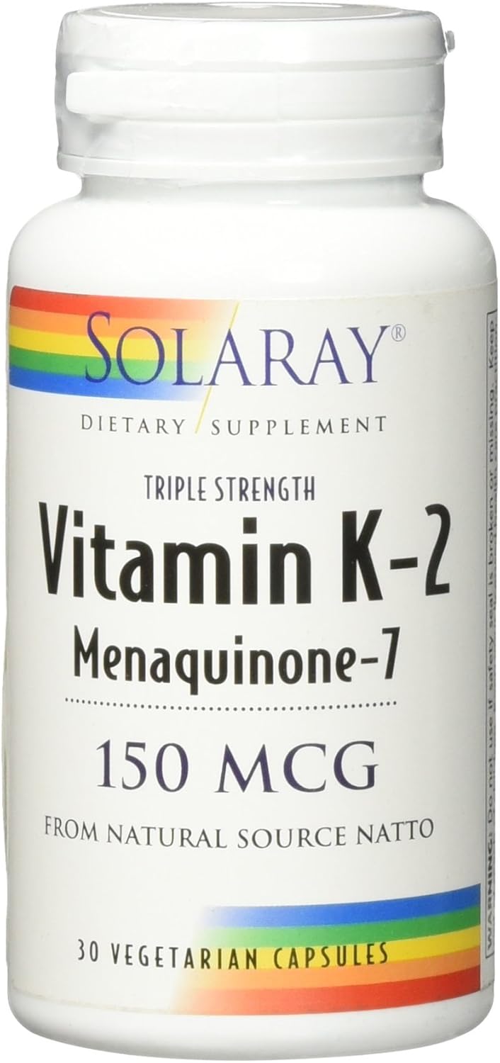 Solaray Triple Strength Vitamin K-2 MK-7 150mcg Capsules for Heart & Bone Health - 30 Count