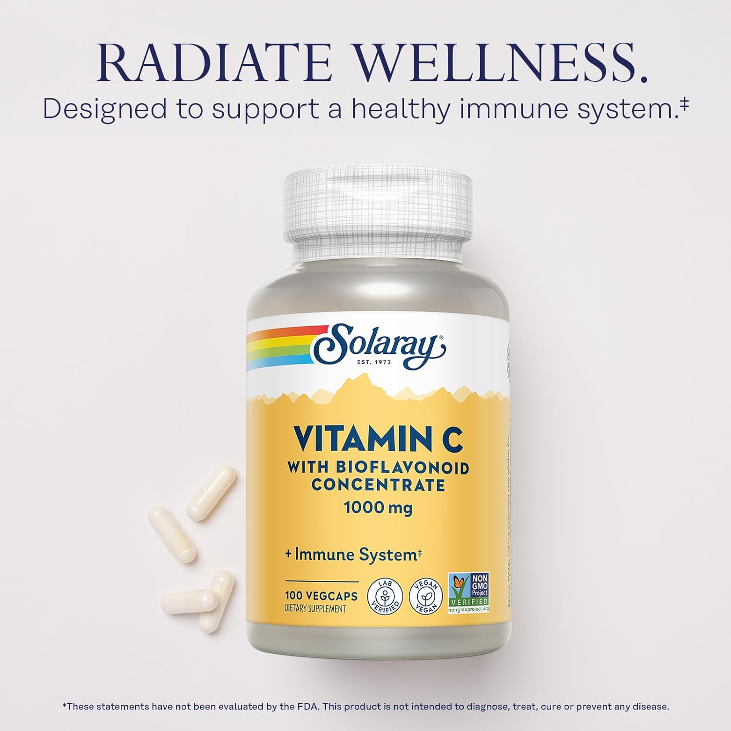 Solaray Vitamin C Bioflavonoid Concentrate 1000mg - Immune Support, Skin Hair Nails - Vegan, 100 Servings