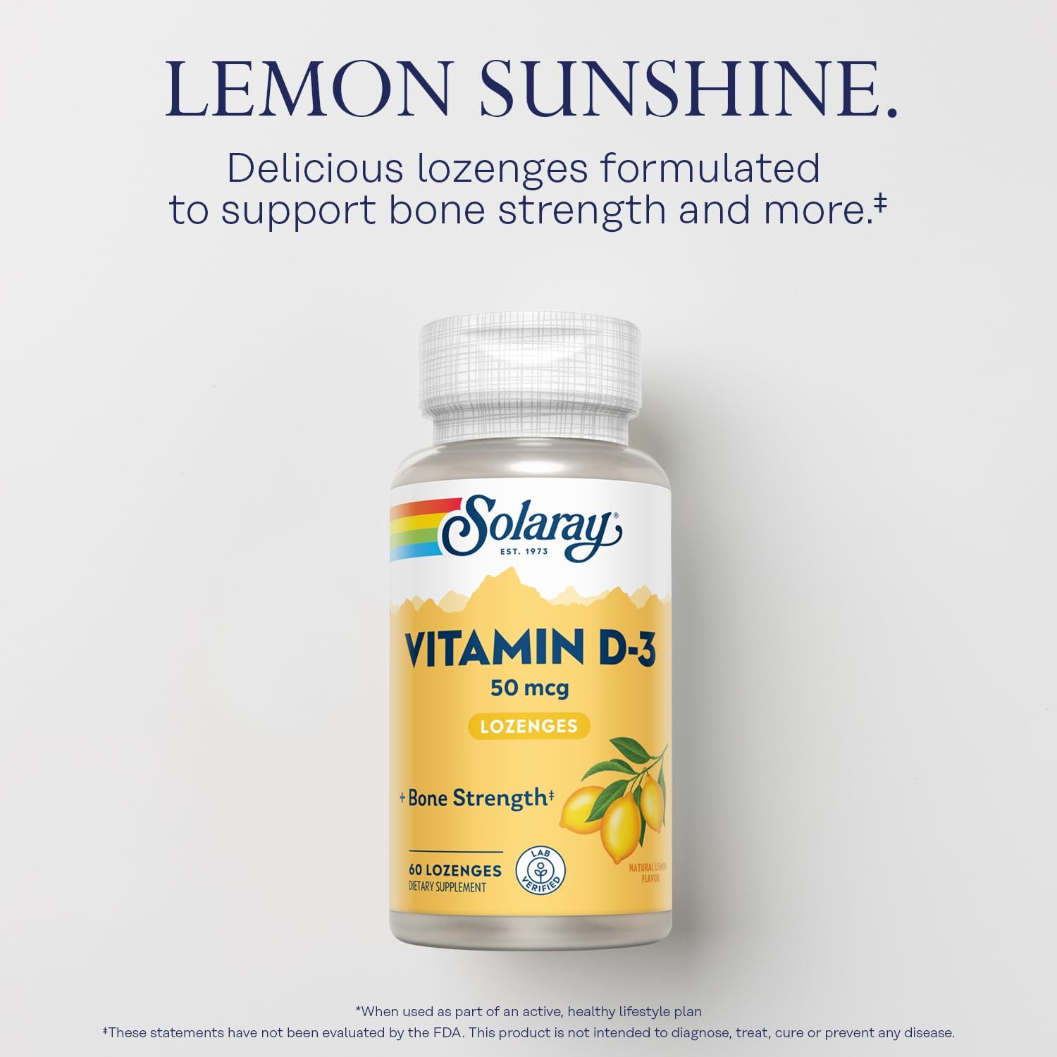 Solaray Vitamin D3 Lozenges 50mcg - 2000IU D3 Vitamin for Bone, Muscle, and Immune Health - Natural Lemon Flavor - Lab Verified - 60 Lozenges, 60 Servings