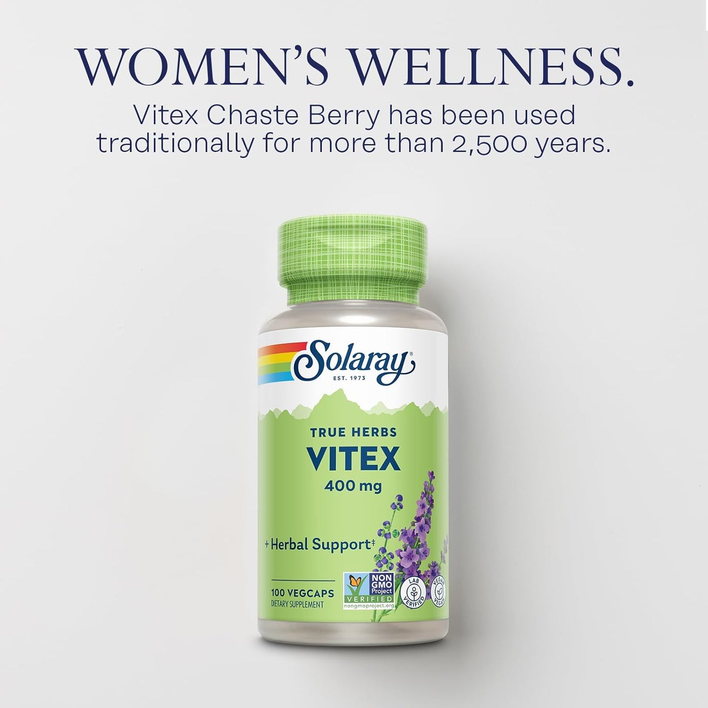 Solaray Vitex Berry Capsules 400mg for Women's Hormone Balance | Supports Menstrual Health & Menopause Symptoms | 100 Count