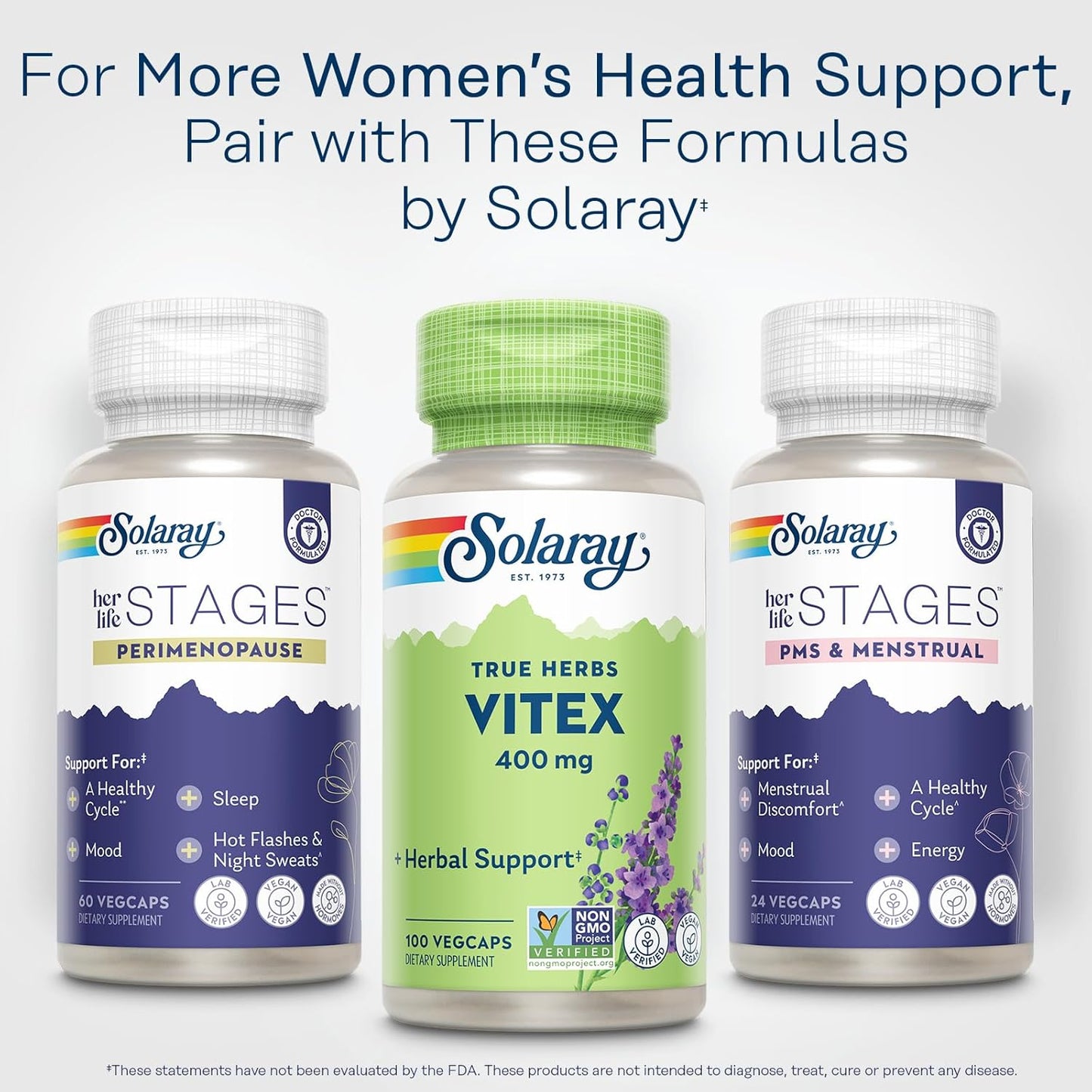 Solaray Vitex Berry Capsules 400mg for Women's Hormone Balance | Supports Menstrual Health & Menopause Symptoms | 100 Count