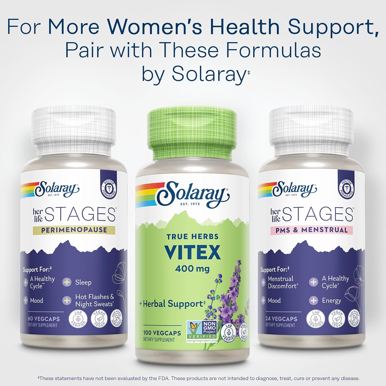 Solaray Vitex Berry Capsules 400mg for Women's Hormone Balance | Supports Menstrual Health & Menopause Symptoms | 100 Count