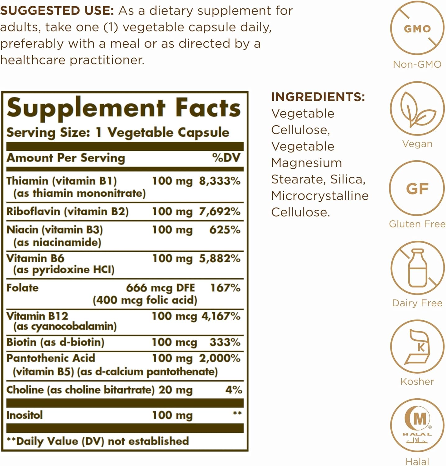 Solgar B-Complex 100 Capsules - Supports Energy Metabolism, Cardiovascular & Nervous System - Non-GMO, Vegan, Gluten-Free