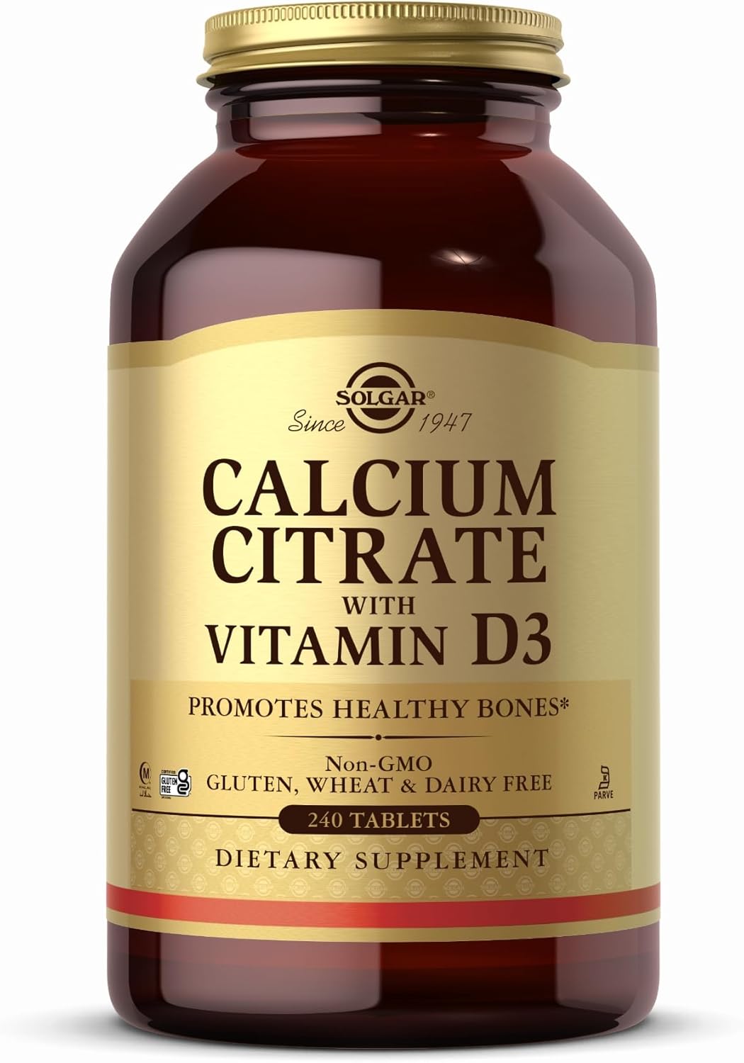 Solgar Calcium Citrate with Vitamin D3 Tablets - Non-GMO, Gluten Free, Kosher, Halal - 240 Count
